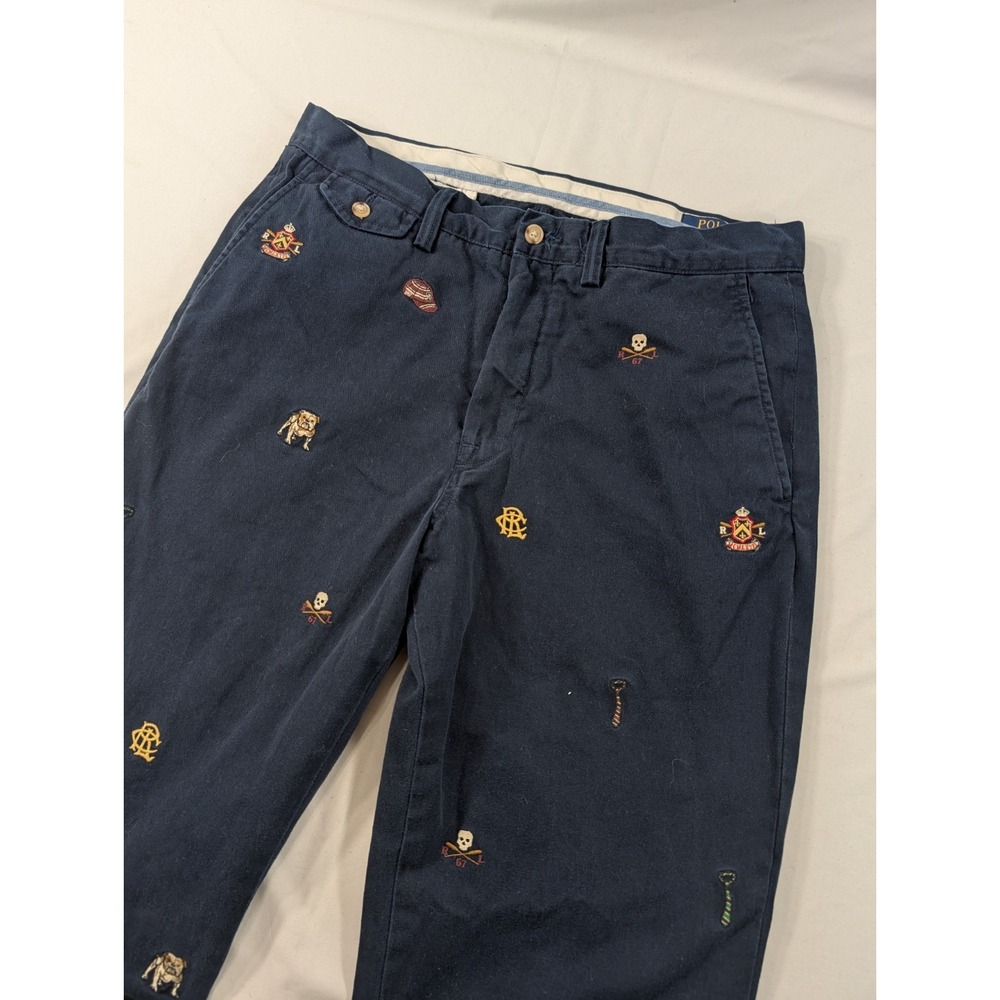 Polo Ralph Lauren Chino Pants 32x31 (32*32 Tag Navy Embroidered Skull RL Dog Tie